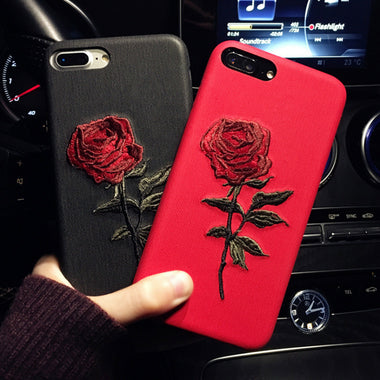 Embroidered Rose Phone Case