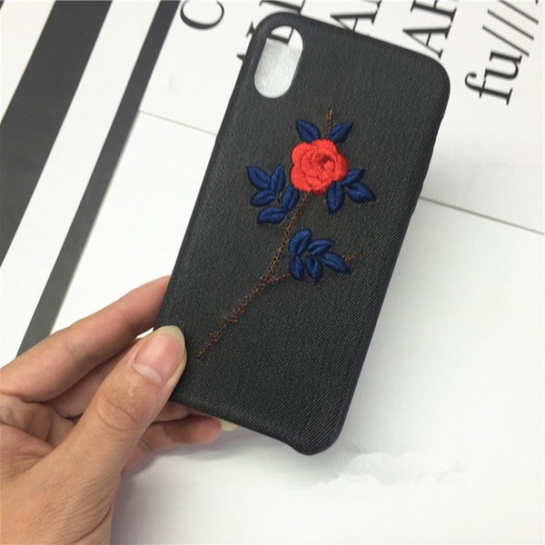 Embroidered Rose Phone Case